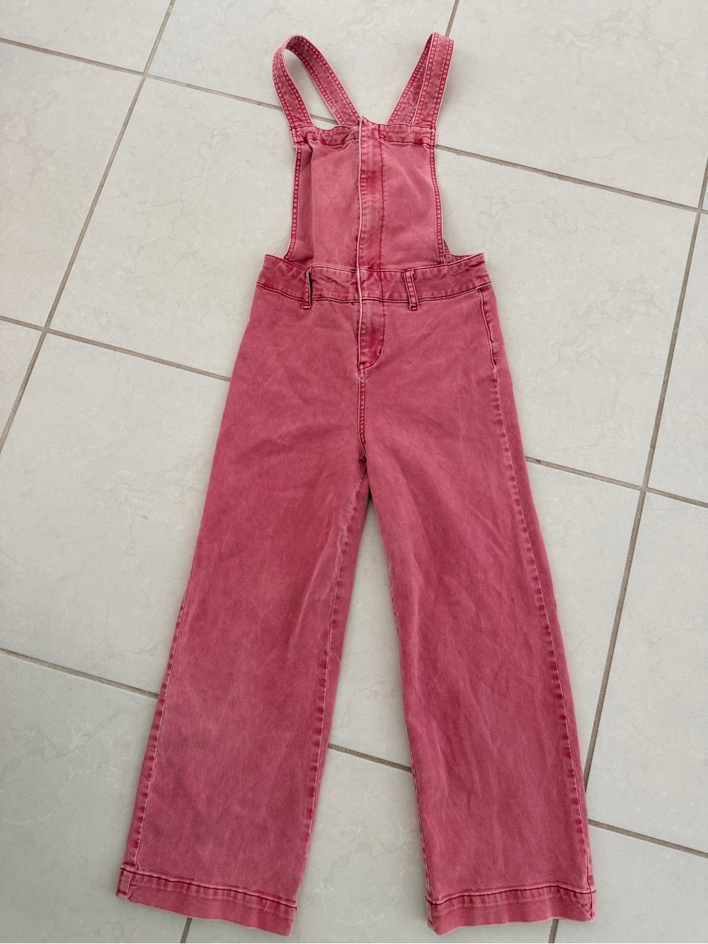 Red Free People Denim Overalls Jumpsuit